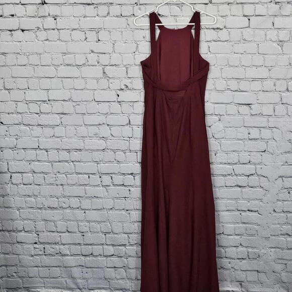 2/$50 Dessy Collection Burgundy Crepe Halter X-Back Dress 3039 Size 12 NWOT - Picture 5 of 9
